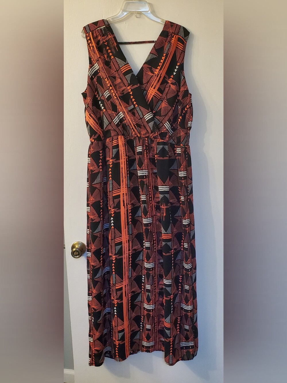 Black and Orange Geometric Maxi Dress